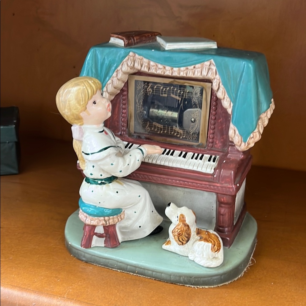 Vintage Toyo Music Box Figurine with Piano and Dog